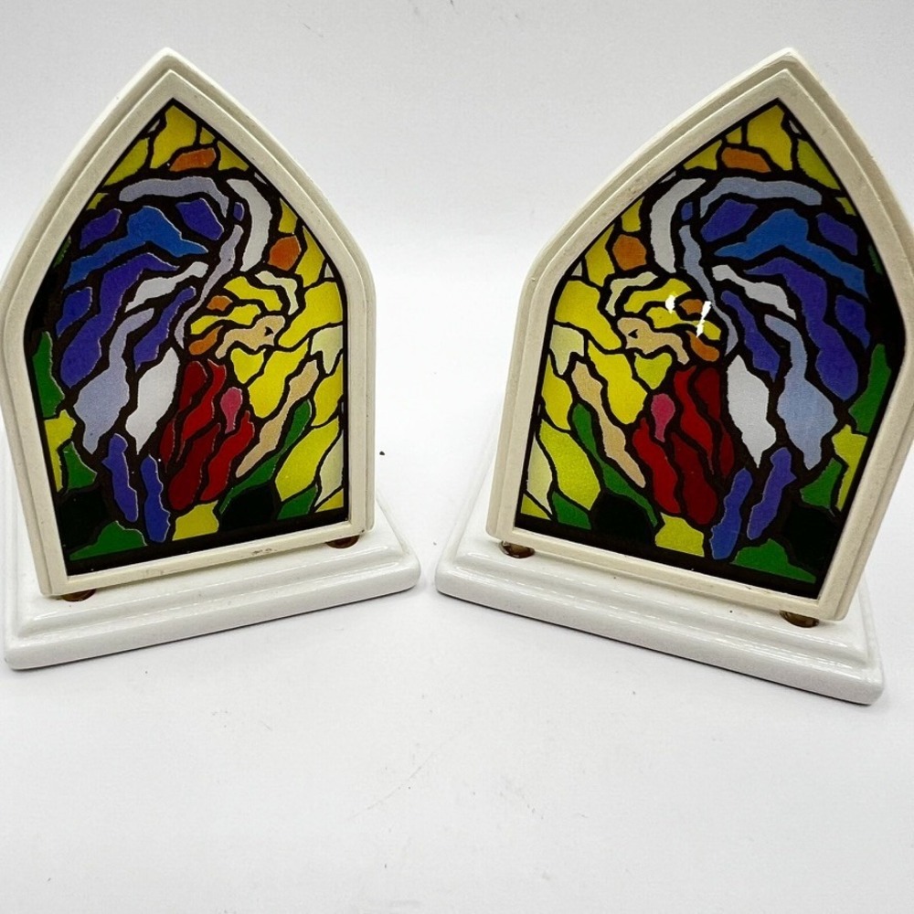 Department 56 Snow Village tea light votive candles stained glass angel x2
